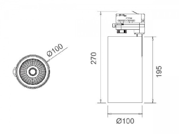 Cabezal para Riel de Iluminación LED Serie T, con Controlador Integrado with Built-in Drive