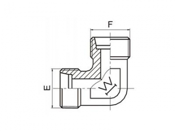 Adaptador de rosca métrica macho 90° para manguera, cono 24º, estándar DIN, 1C9/1D9