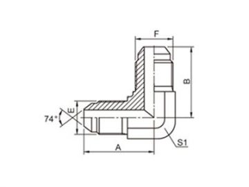 Adaptador de manguera macho cono 74º con codo 90º JIC, 1J9