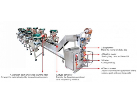 Envasadora para tornillos y tuercas                                   (con 8 tazones vibratorios), MK-LS8