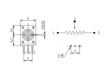 Potenciómetro rotatorio 9mm de eje aislado, WH9011-2T