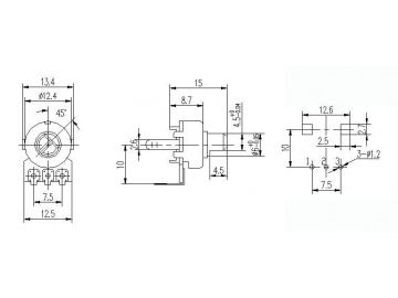 Potenciómetro rotatorio 12mm de eje aislado, WH12113