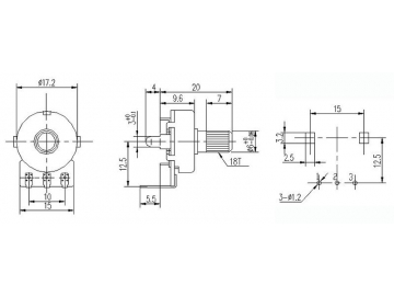 Potenciómetro rotatorio 17mm de eje aislado, WH0171-44