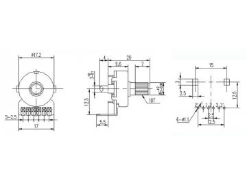 Potenciómetro rotatorio 17mm de eje aislado, WH172