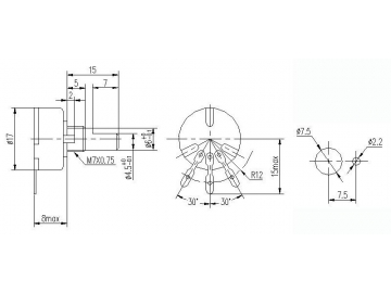 Potenciómetro rotatorio 17mm de eje metal, RV17-20/13