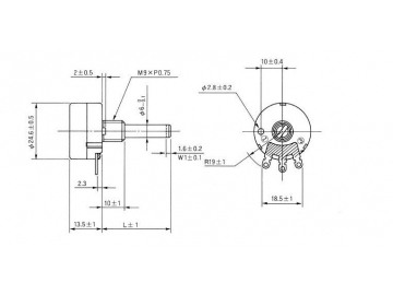 Potenciómetro rotatorio 24mm de eje metal, RV24-40S