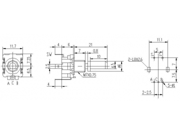 Codificador rotatorio con interruptor de eje metal 11mm, EC11-1S