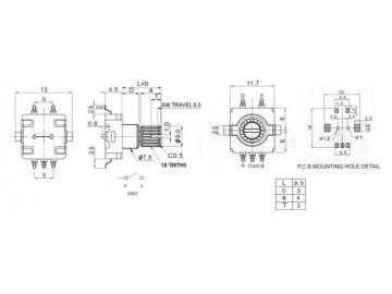 Codificador rotatorio con interruptor de eje metal 11mm, EC11-1S-1