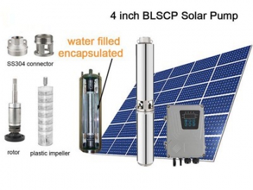 Bomba Solar Sumergible DC de 4 Pulgadas, con Motor Sumergible Encapsulado e                      Impulsor de Plástico BLSCP