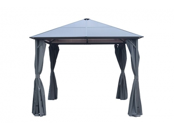 Gazebo/Cenador con techo duro de policarbonato 10' x 10' (con cortina de poliéster)