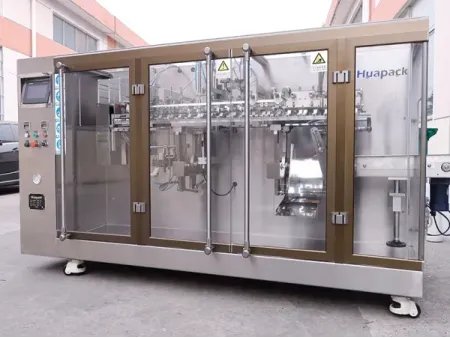 Envasadora de bolsas prefabricadas con forma, llenado con 2 boquillas