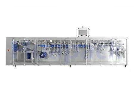 Envasadora de bolsas con forma en rollo, llenado con 4 boquillas