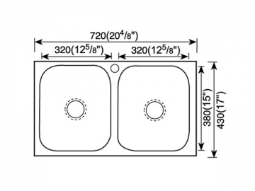 Fregadero con cubeta doble de borde plano