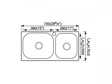 Fregadero con cubeta doble de borde plano