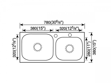 Fregadero con cubeta doble de borde plano