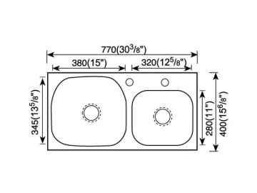 Fregadero con cubeta doble de borde plano