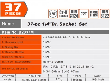 Juego de puntas de 1/4" de 37 unidades