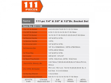 Juego de puntas de 1/2", 3/8" y 1/4" de 111 unidades