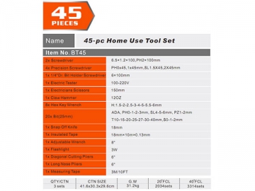 Juego de herramientas de uso doméstico de 45 unidades